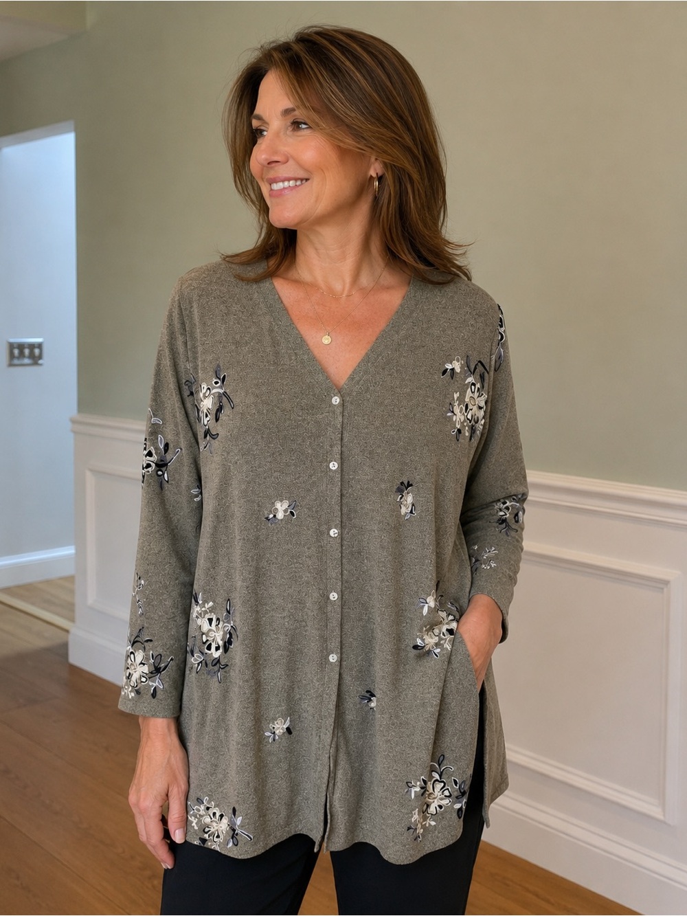 Anthropologie Fig & Flower Embroidered Floral Button Front‎ Long Cardigan 2X